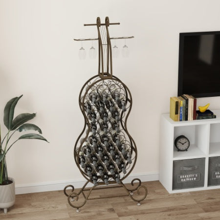 Cello Shape Wine Bakers Rack, Freestanding Wine Rack With Storage Bottle, Wine Storage Home Bar For Liquor And Wine, Organizer For Kitchen, Dining Room
